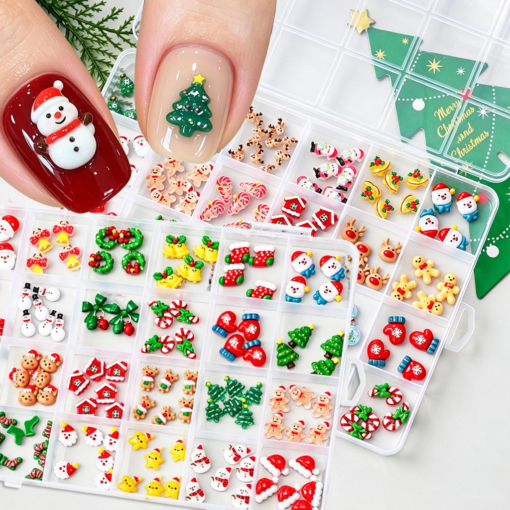 Nail Art Xmas Tree - 1 Box Gemengde 3D Kerst Nagel