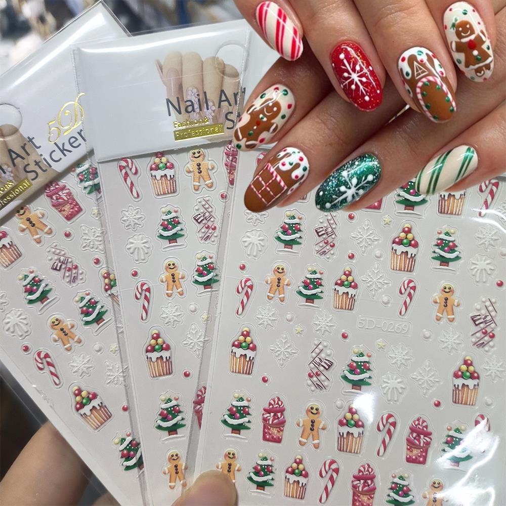 Nail Art For Men - 1pc Kerst 5D Gingerbread Man Cake