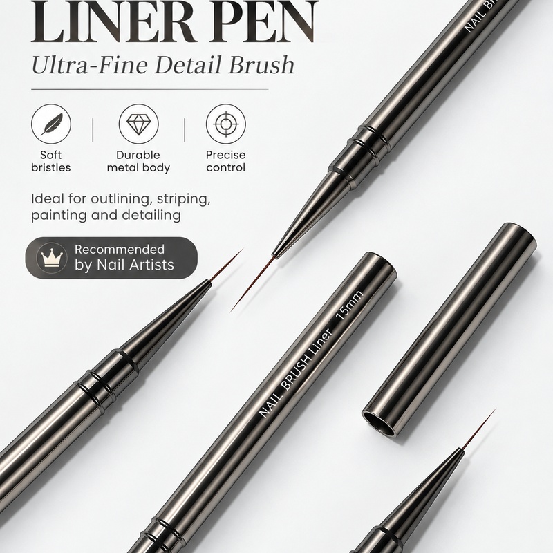 Nail Art Sch - Ultrafijne nagellijnborstel 6-18mm met metalen handvat