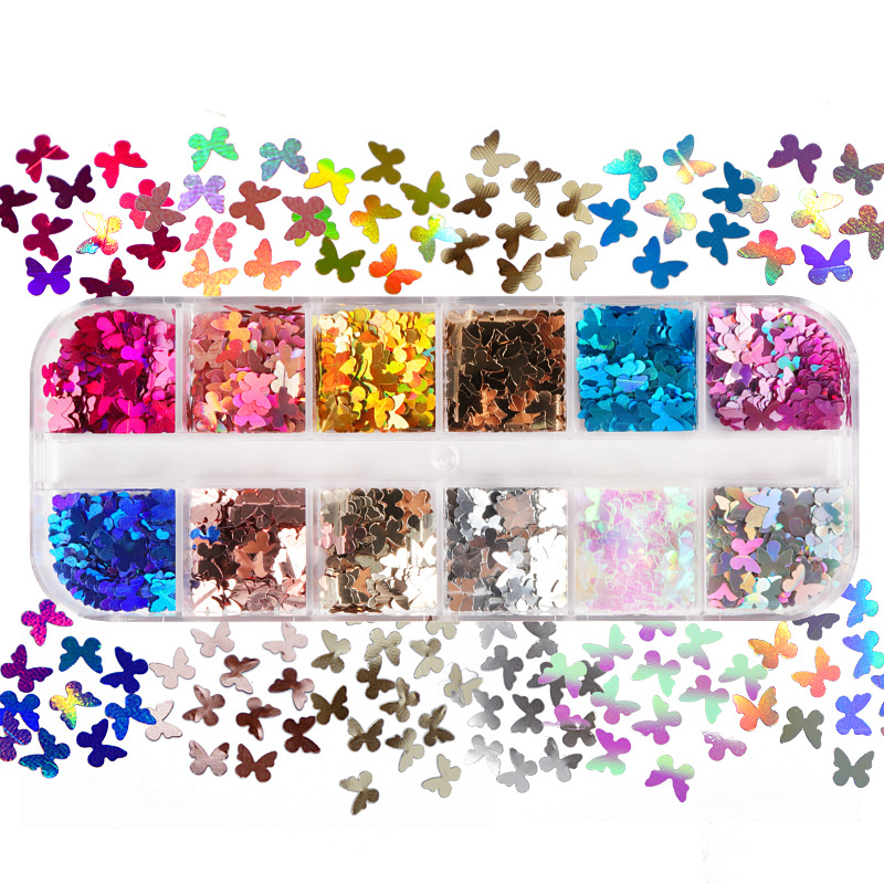 Nail Art Ombre - Mix Kleur Fluorescerende Vlinder Glitter Wimper
