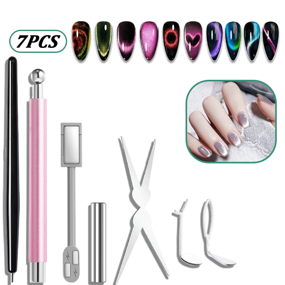 7-delige Cat Eye Nagelmagneets - Nail Art Full Color recensie en prijs